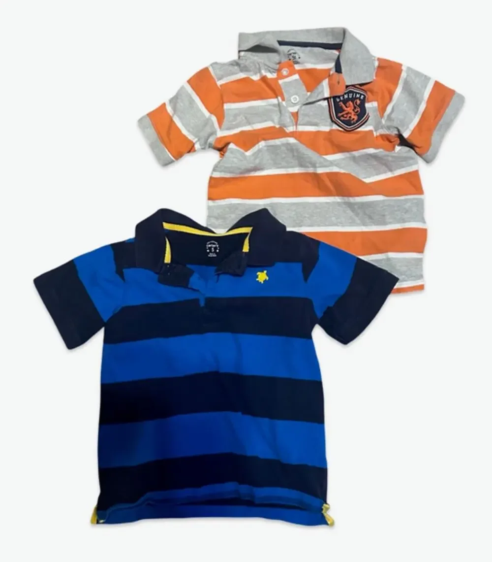 Carter's Polo Shirt Lot Size 5T 2 Pc Blue Orange Striped